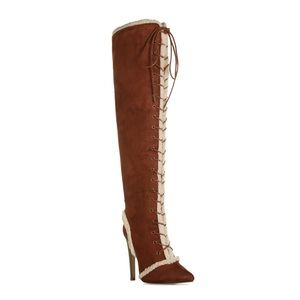 Thigh high shearling boots
